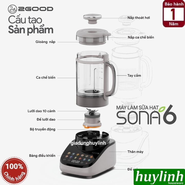 Máy làm sữa hạt đa năng 2Good Sona 6 - 1.8 lít - 12 chức năng [Miễn ship Toàn Quốc] 10