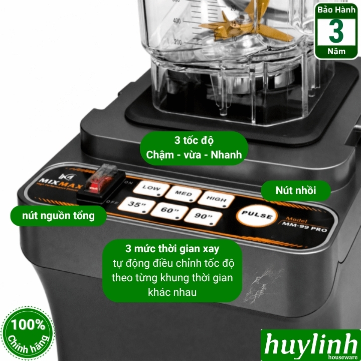 Máy xay sinh tố công nghiệp MixMax MM-99 PRO - 2200W - dung tích 2 lít - 3 mức hẹn giờ 3