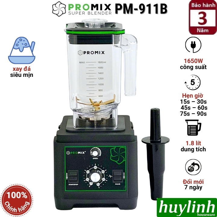Máy xay sinh tố công nghiệp Promix PM-911B - 1650W - Dung tích 2 lít - Có hẹn giờ xay
