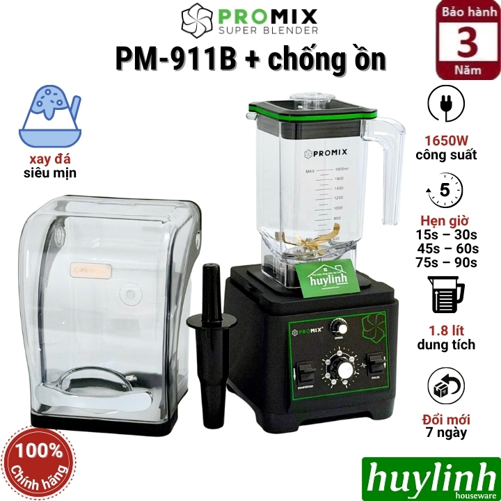 Máy xay sinh tố công nghiệp Promix PM-911B - 1650W - Dung tích 2 lít - Có hẹn giờ xay 2