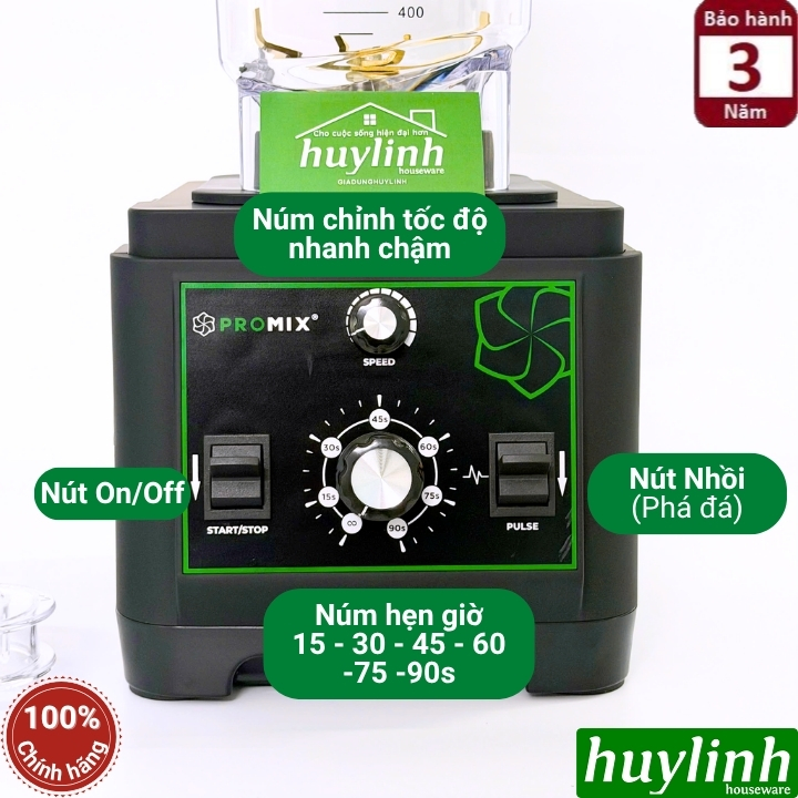 Máy xay sinh tố công nghiệp Promix PM-911B - 1650W - Dung tích 2 lít - Có hẹn giờ xay 4
