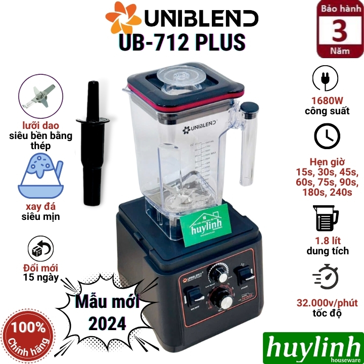Máy xay sinh tố công nghiệp Uniblend UB-712 Plus - Có hẹn giờ - 1680W - Dung tích 1.8 lít