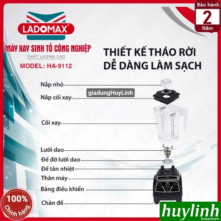 Máy xay sinh tố công nghiệp Ladomax HA-9112 - 1860W - dung tích 2 lít 5