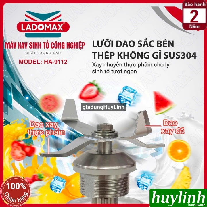 Máy xay sinh tố công nghiệp Ladomax HA-9112 - 1860W - dung tích 2 lít 4