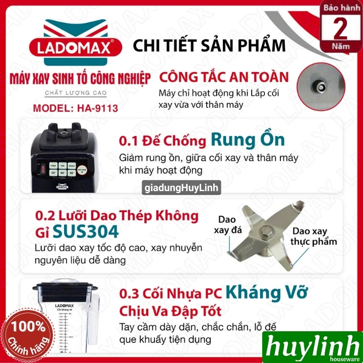Máy xay sinh tố công nghiệp Ladomax HA-9113 5