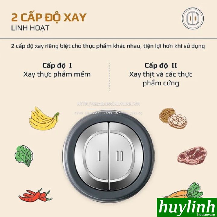 Máy xay thịt đa năng Olivo FC21 - 2.1 lít - 500W - 2 tốc độ - Tặng phụ kiện bóc tỏi 3