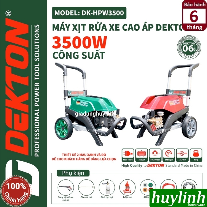 Máy xịt rửa xe cao áp Dekton DK-HPW3500 - 3500W - Tặng bình bọt 1 lít 3