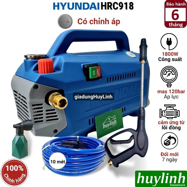 Máy xịt rửa xe chỉnh áp Hyundai HRC918 - 1800W - HÀNG CHÍNH HÃNG