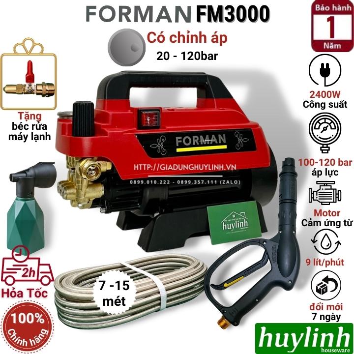 Máy xịt rửa xe chỉnh áp Forman FM3000 - 2400W - Tặng béc rửa máy lạnh - điều hoà