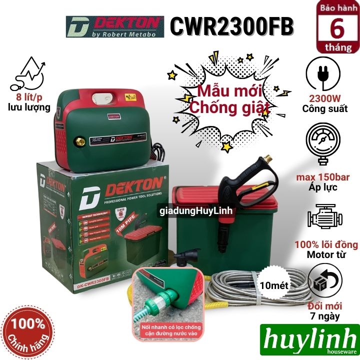 Máy xịt rửa xe cao áp Dekton CWR2300FB - 2300W - Có thùng đựng 2