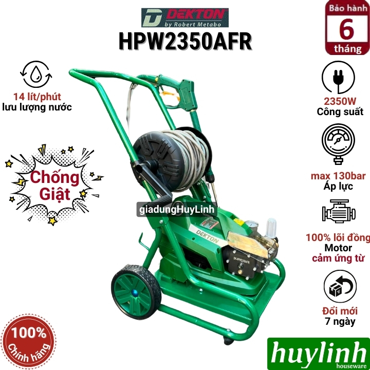 Máy xịt rửa xe chỉnh áp Dekton DK-HPW2350AFR - 2350W - có rulo cuộn dây