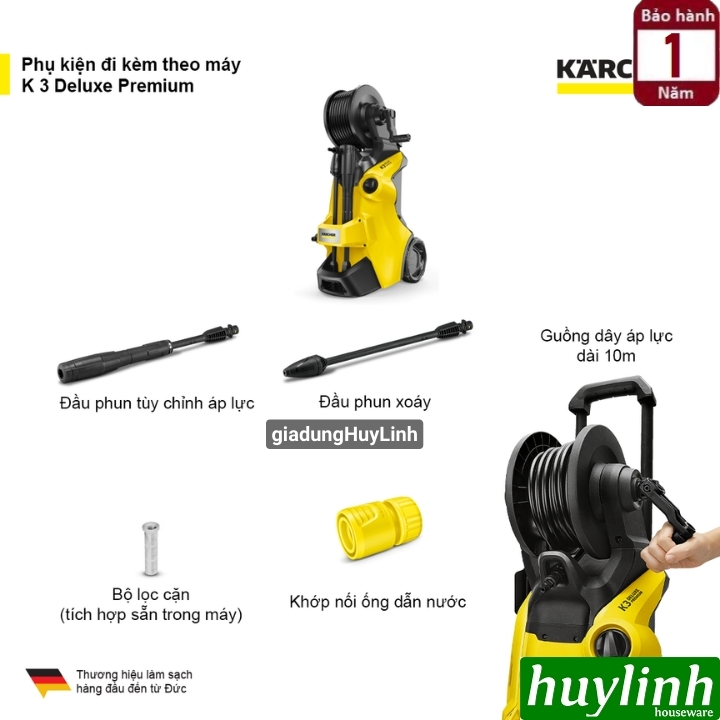 Máy phun xịt rửa xe Karcher K3 Deluxe Premium - 1600W - Motor cảm ứng từ 3