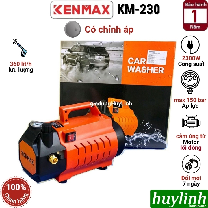 Máy xịt rửa xe Chỉnh Áp Kenmax KM-230 - 2300W - Motor từ lõi đồng 100%