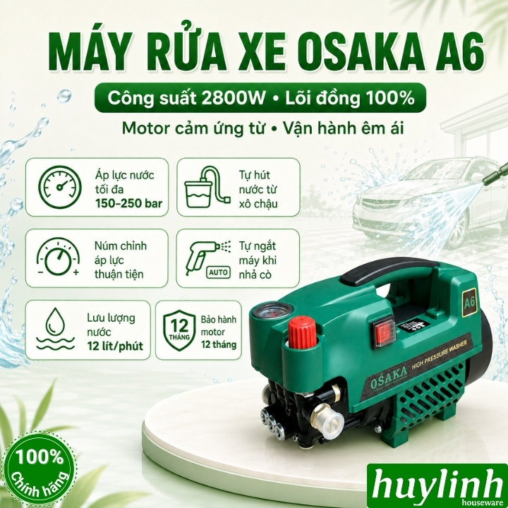 Máy xịt rửa xe chỉnh áp Osaka A6 - 2800W - motor cảm ứng từ lõi đồng