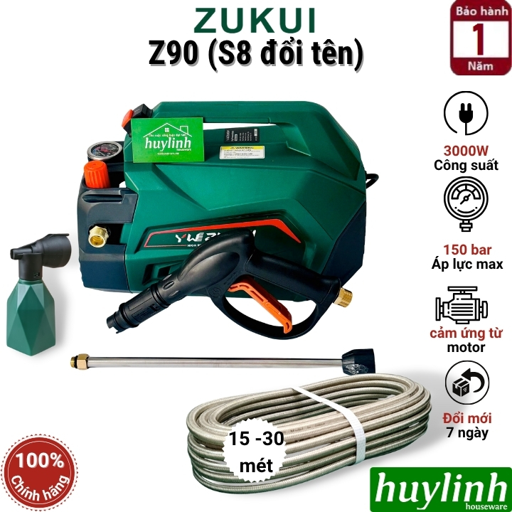 Máy xịt rửa xe chỉnh áp Zukui Z90 (S8 đổi tên) - 3000W - Motor cảm ứng từ