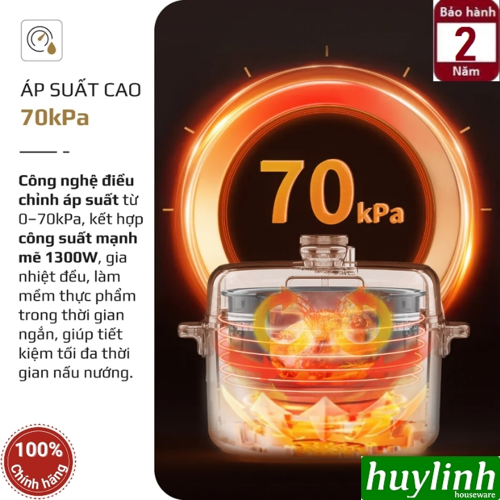 Nồi áp suất điện đa năng Olivo PC40 - 4 lít - 1300W - 2 nắp nồi - 10 menu 7
