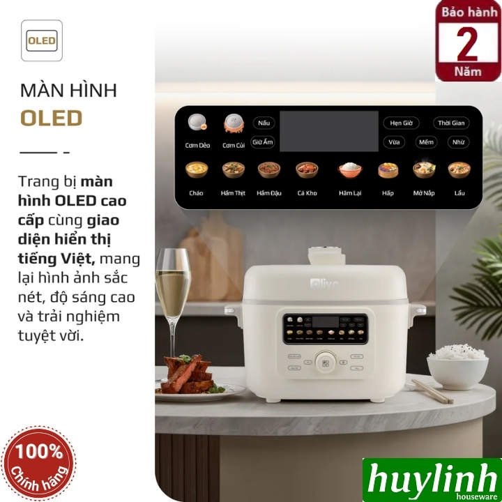 Nồi áp suất điện đa năng Olivo PC40 - 4 lít - 1300W - 2 nắp nồi - 10 menu 8