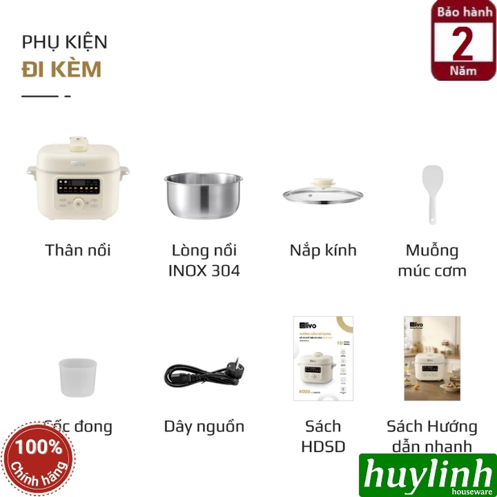 Nồi áp suất điện đa năng Olivo PC40 - 4 lít - 1300W - 2 nắp nồi - 10 menu10