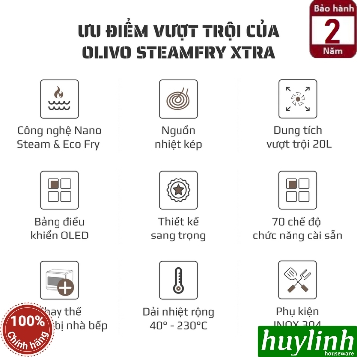 Nồi chiên hấp OLIVO SF20 SteamFry Xtra