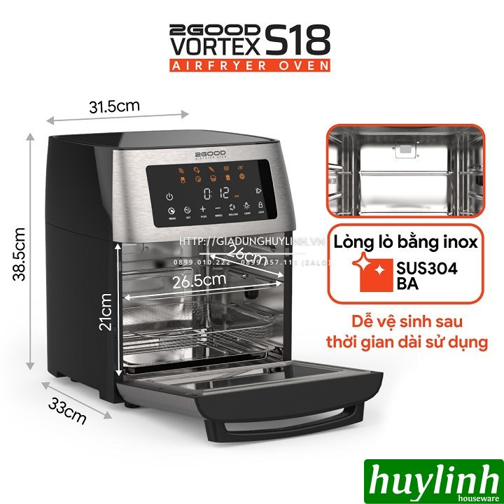 Nồi chiên không dầu điện tử 2Good Vortex S18 - 15 lít - Tặng găng tay - 10 chức năng 5