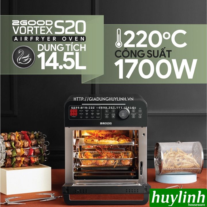 Nồi chiên không dầu điện tử 2Good Vortex S20 - 14.5 lít - Tặng găng tay - 16 chức năng 9