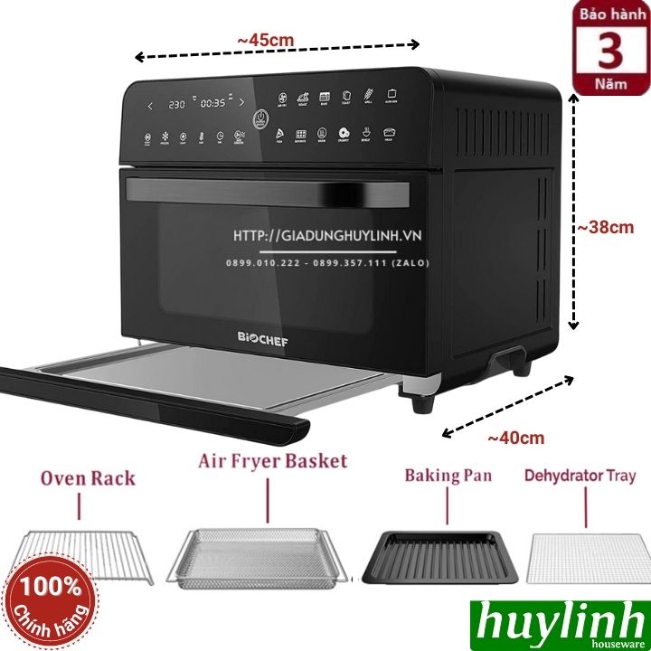 Nồi chiên không dầu điện tử Biochef AU25 - 25 lít - Tặng bao tay 2