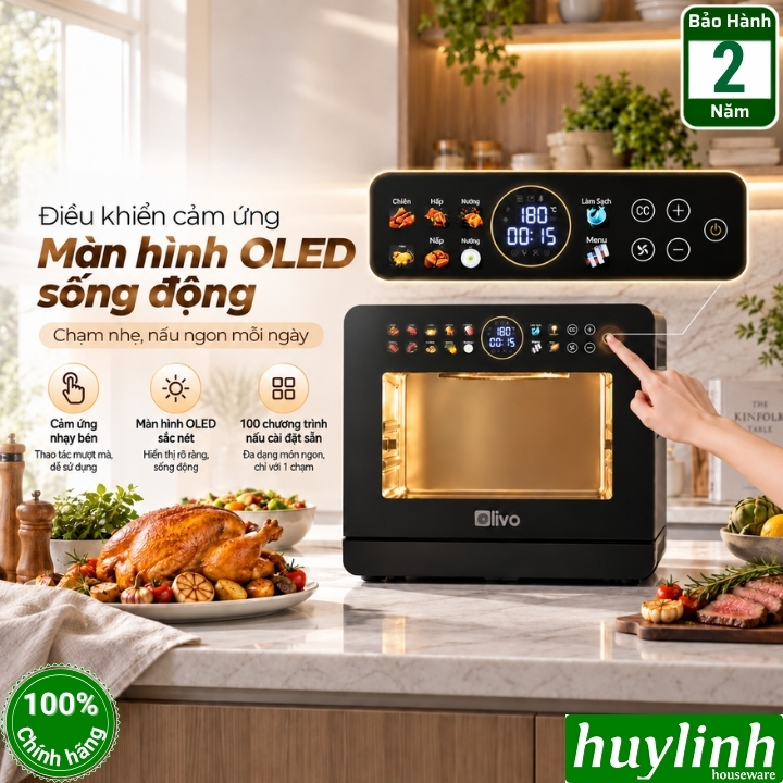 Mẫu mới 2026 - Nồi chiên không dầu hấp hơi nước Olivo SF1800 Ultra - Dung tích 18 lít - 100 menu nấu nướng 8