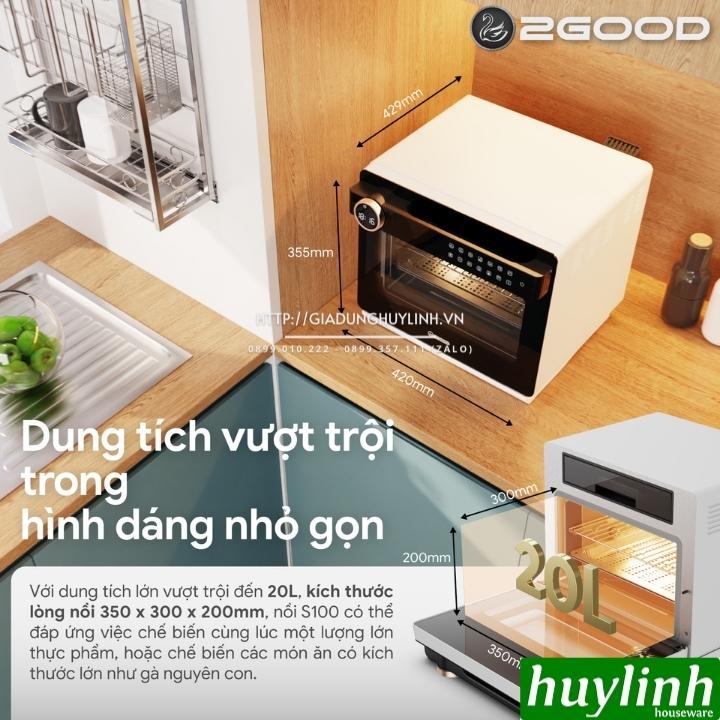 Nồi chiên không dầu hấp hơi nước siêu nhiệt 2Good S100 - 20 lít - 1800W - Tặng bao tay chống bỏng 8