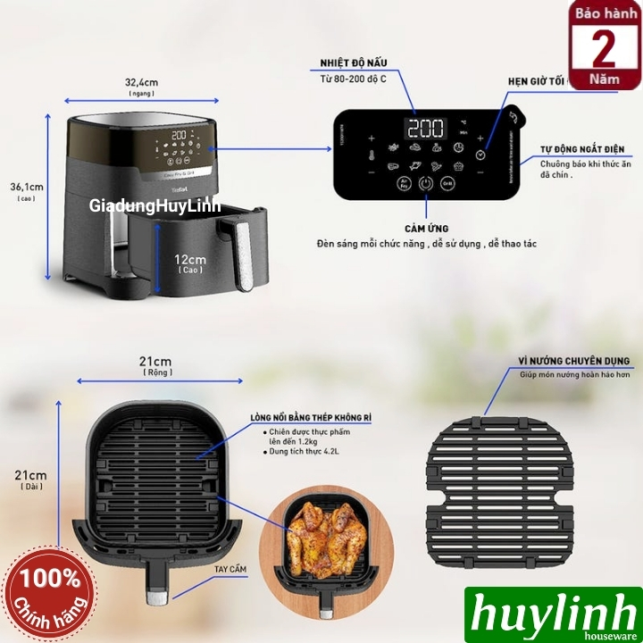 Nồi chiên không dầu điện tử Tefal EY505815 - 4.2 lít - 1550W - 8 chức năng 2