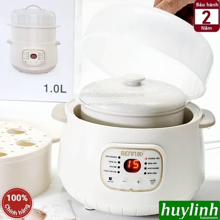 Nồi nấu cháo, chưng yến, hầm cách thuỷ Bennix BN-10SLC - 1 lít - kèm xửng hấp 4