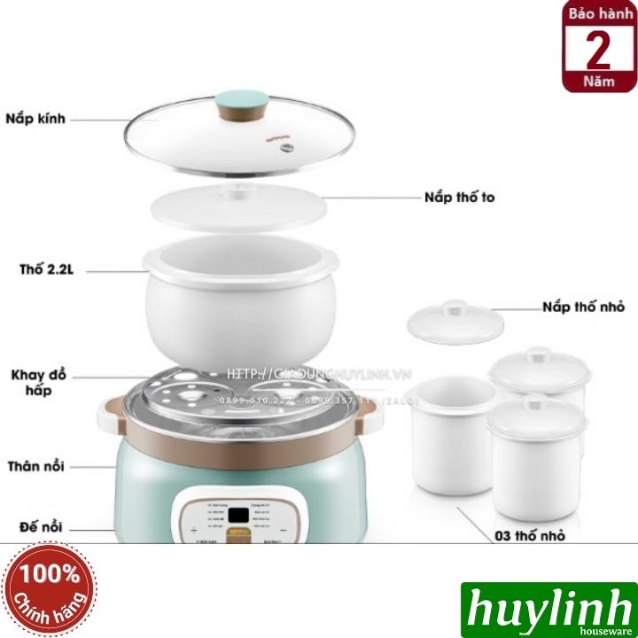 Nồi nấu chậm - chưng yến cách thuỷ Bennix BN-22CWG - thố lớn 2.2 lít - 3 thố nhỏ 0.45 lít 3