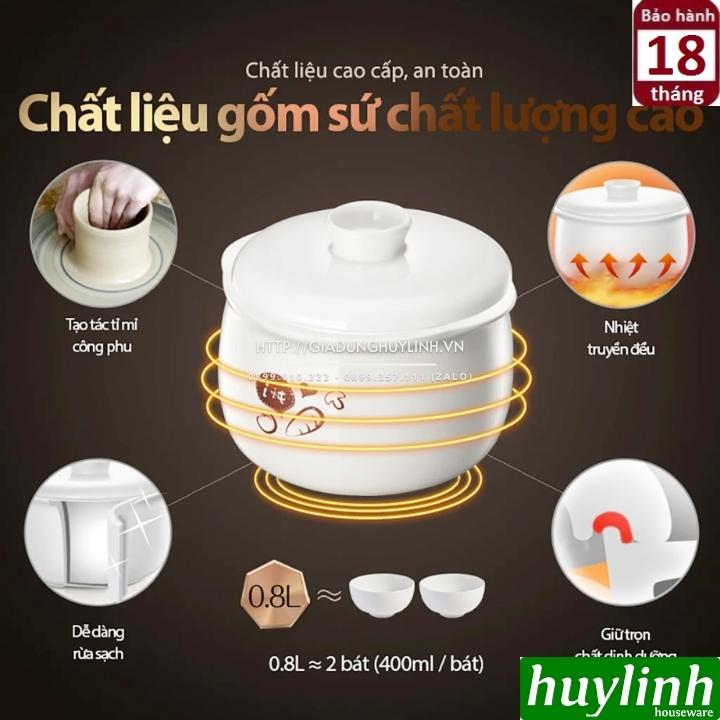 Nồi nấu chậm - chưng yến - nấu cách thuỷ Bear DDZ-A08D1 [A08G2] - 0.8 lít - Kèm xửng hấp 8