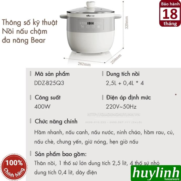 Nồi nấu chậm - chưng yến - hầm cách thuỷ Bear DDG-B25Q3 - 4 thố 400ml + 1 thố 2.5 lít 6