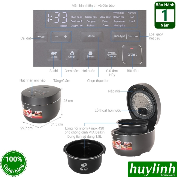 Nồi cơm áp suất cao tần Sharp KS-XW181V-S 2