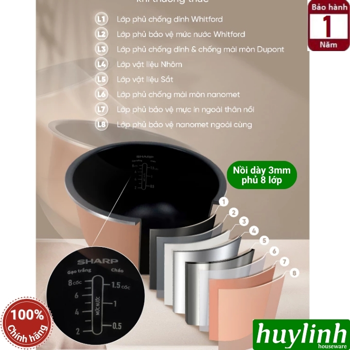 Nồi cơm điện tử cao tần IH Sharp KS-IH10IX-WH (1 lít) - KS-IH18IX-WH (1.8 lít) - 10 chức năng 5