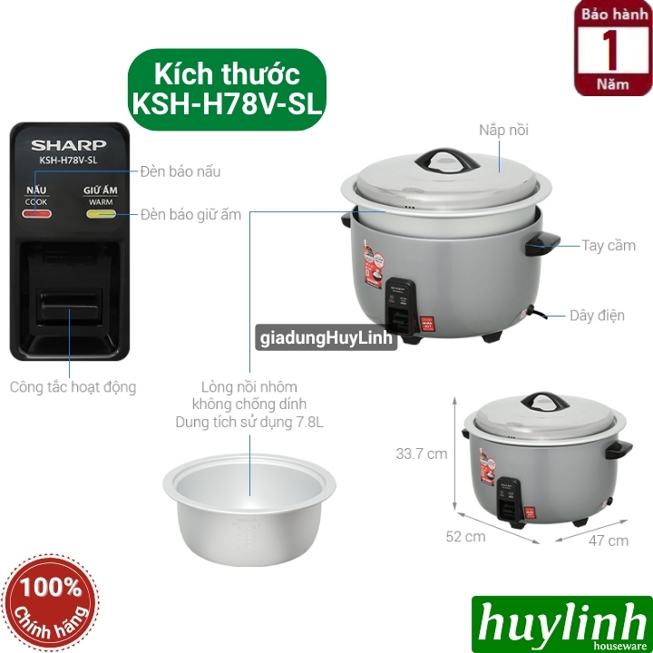 Nồi cơm điện công nghiệp Sharp KSH-H65V-SL, KSH-H78V-SL, KSH-H90V-SL 4