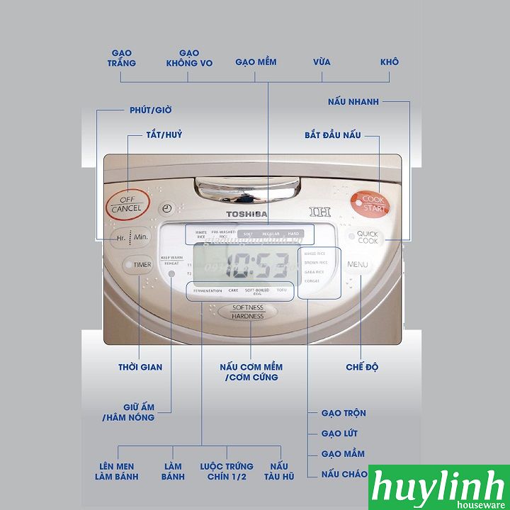 Nồi cơm điện tử Toshiba RC-10RH(CG)VN - 1 lít 3
