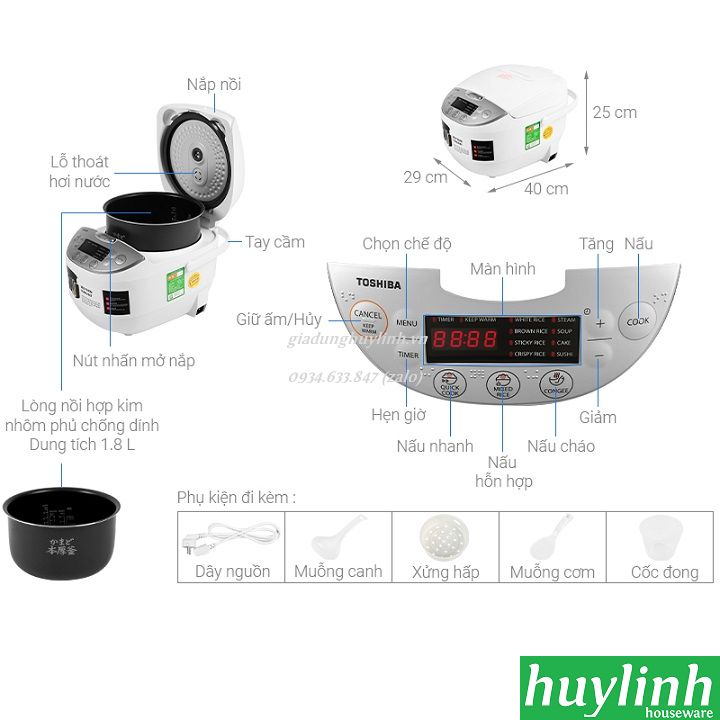 Nồi cơm điện tử Toshiba RC-18DH2PV - 1.8 lít 2