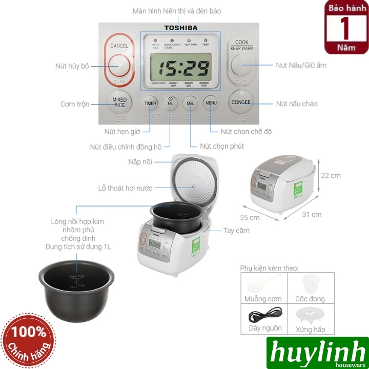 Nồi cơm điện tử Toshiba RC-10NMF - 1 lít - 2 - 4 người 2