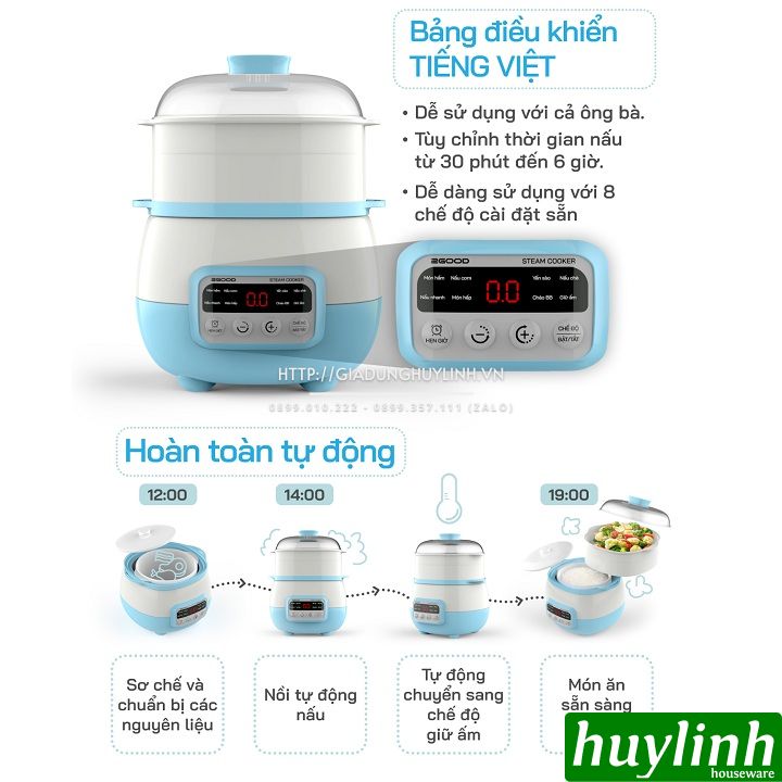 Nồi hầm chậm, chưng yến, nấu cách thuỷ 2Good A300 - 3.1 lít - 2 tầng 6