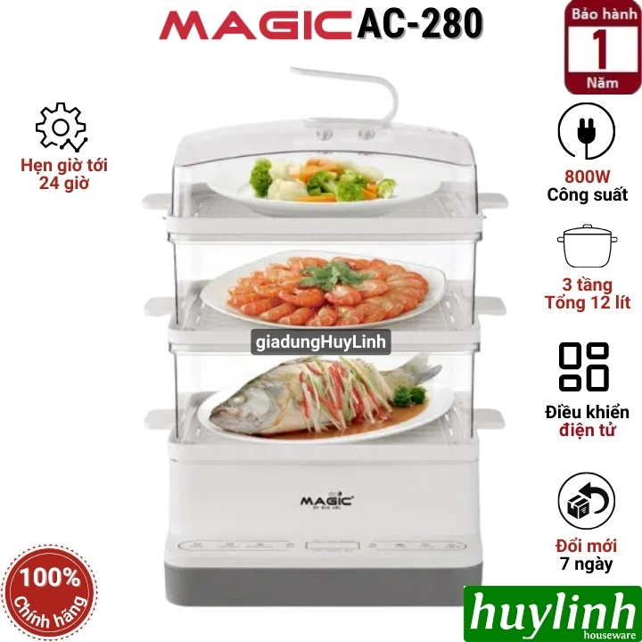 Nồi hấp điện 3 tầng Magic ECO AC-280 - 12 lít