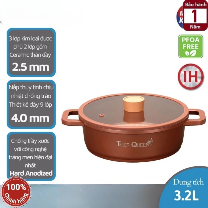 Nồi lẩu Ceramic đáy từ Tiger Queen CWCB-24CL - 3.2 lít - 24cm - Made in Hàn Quốc