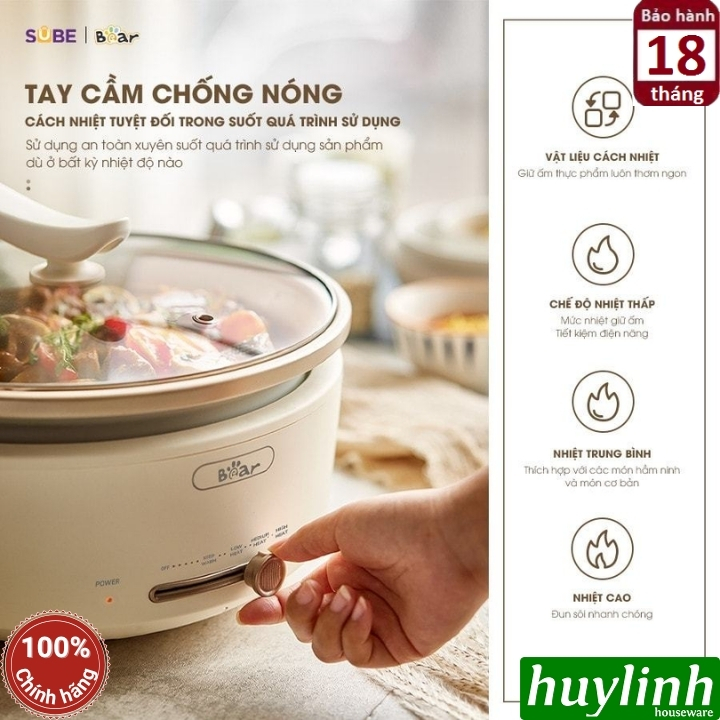 Nồi lẩu điện đa năng Bear SB-NL05F - dung tích 5 lít - 4 mức nhiệt - dùng chiên xào 5