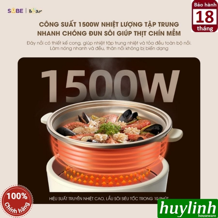 Nồi lẩu điện đa năng Bear SB-NL05F - dung tích 5 lít - 4 mức nhiệt - dùng chiên xào 6