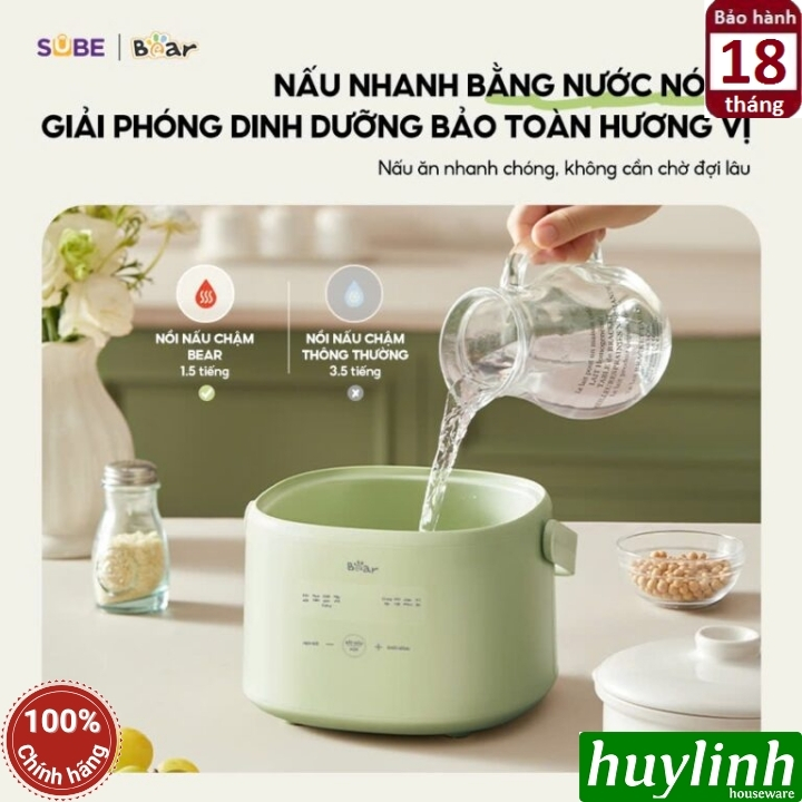 Nồi nấu chậm - chưng yến - nấu cách thuỷ Bear SC-4H10E - 1 lít - 7 chức năng - kèm xửng hấp 2