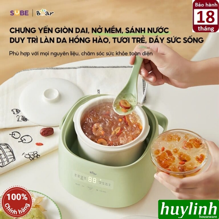 Nồi nấu chậm - chưng yến - nấu cách thuỷ Bear SC-4H10E - 1 lít - 7 chức năng - kèm xửng hấp 4