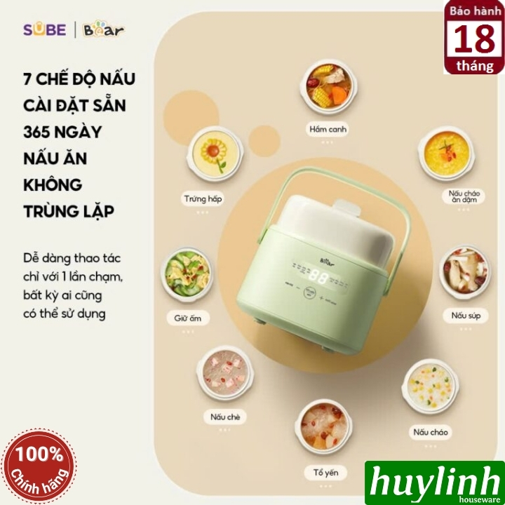 Nồi nấu chậm - chưng yến - nấu cách thuỷ Bear SC-4H10E - 1 lít - 7 chức năng - kèm xửng hấp 5