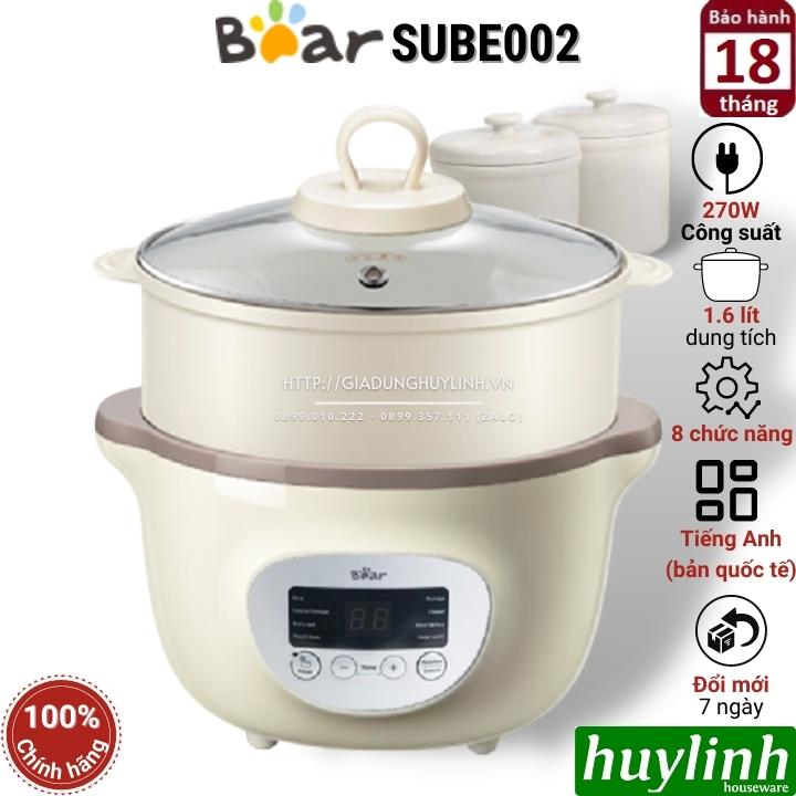 Nồi nấu chậm, chưng yến, nấu cách thuỷ Bear SUBE002 - 1.6 lít - Kèm xửng hấp + 2 thố 0.5 lít