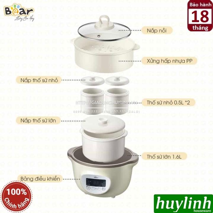 Nồi nấu chậm, chưng yến, nấu cách thuỷ Bear SUBE002 - 1.6 lít - Kèm xửng hấp + 2 thố 0.5 lít 2