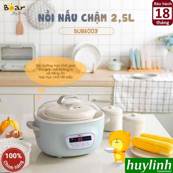 Nồi nấu chậm, chưng yến, nấu cách thuỷ Bear SUBE003 - 2.5 lít - Kèm xửng hấp + 4 thố nhỏ 9